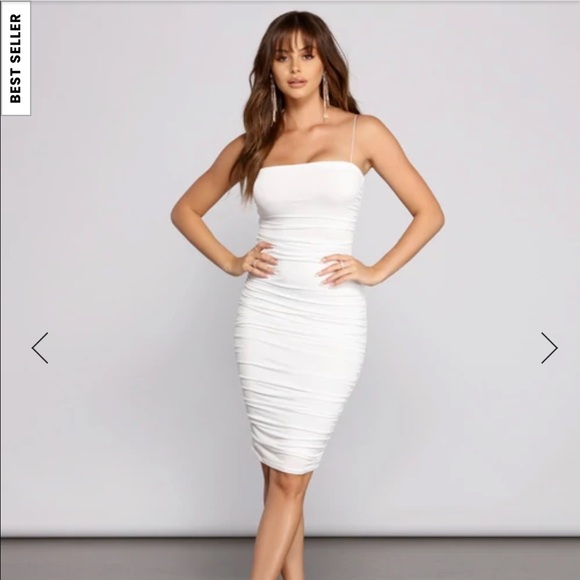White Ruched MIDI Dress - Picture 1 of 3